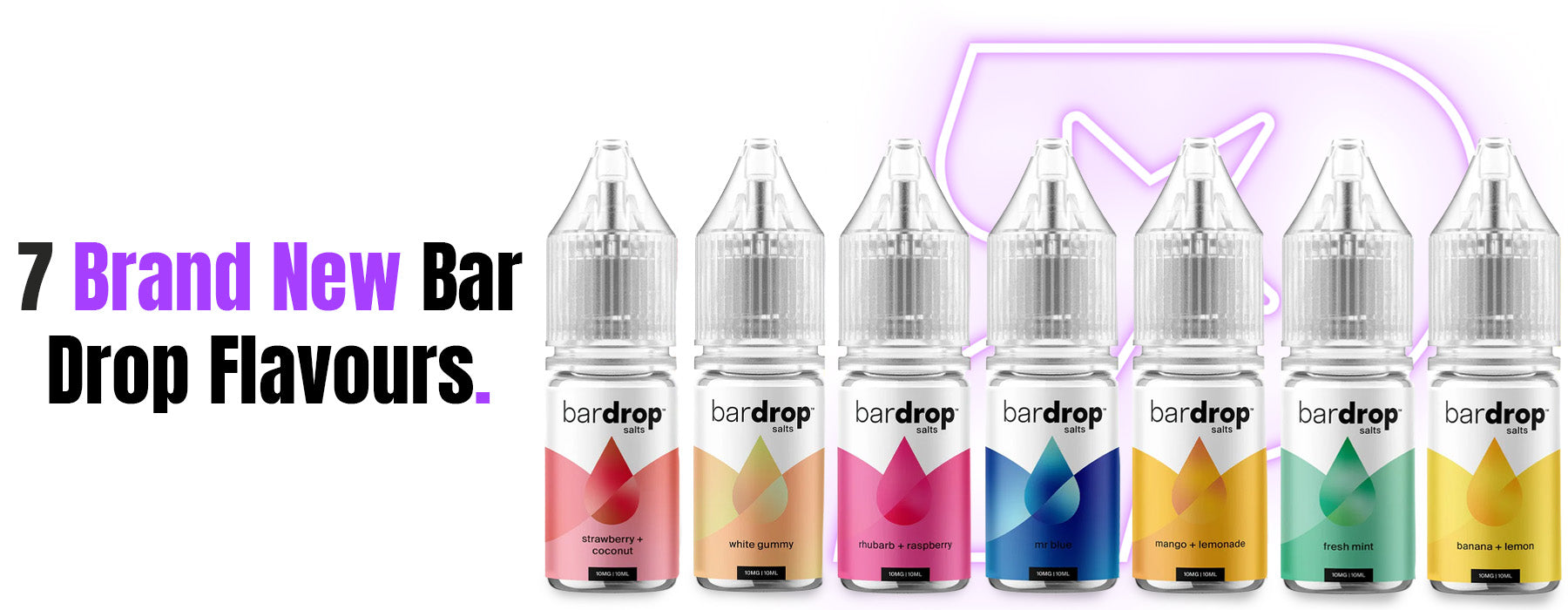 Bardrop nic salt e-liquid bottles with colorful labels on a white background