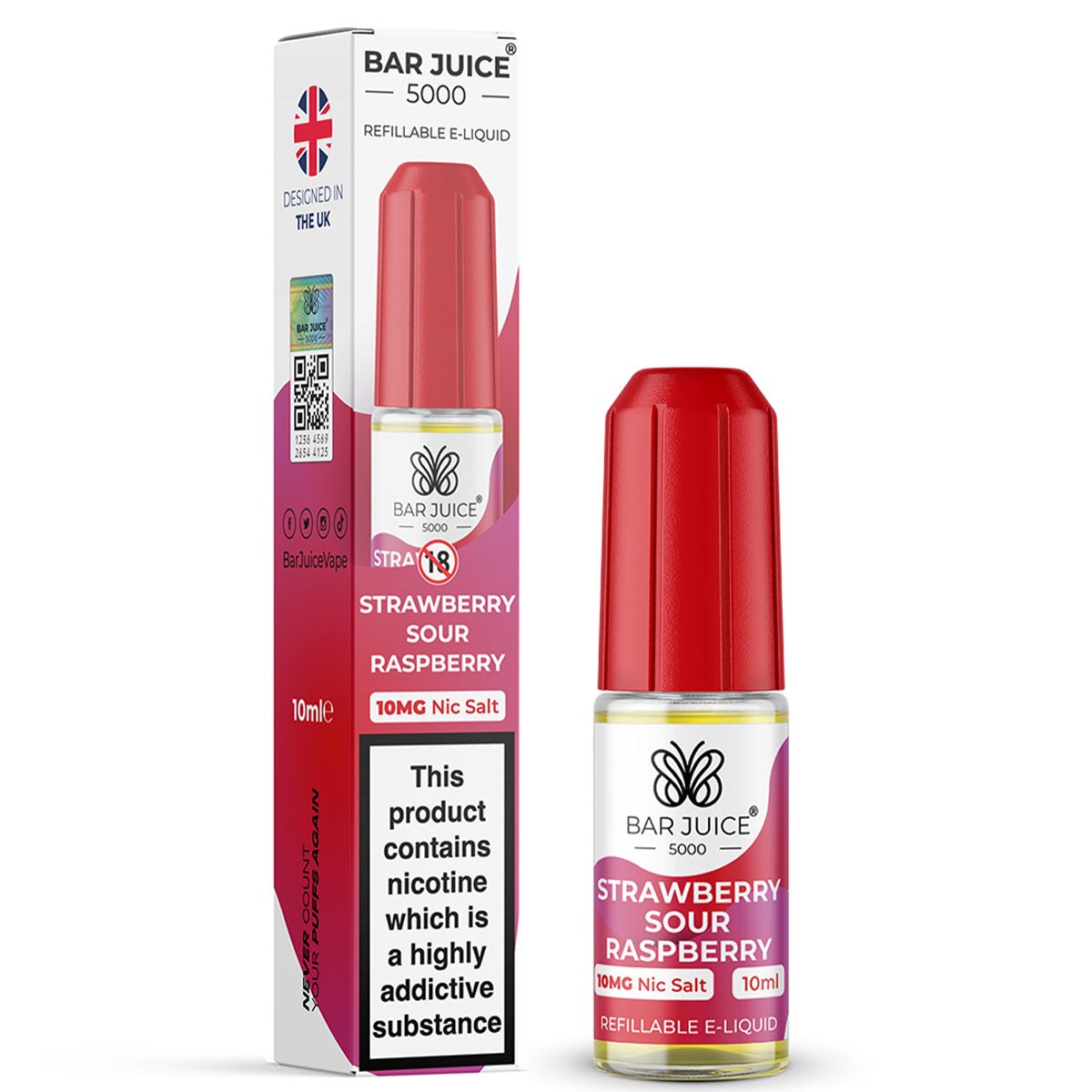 Strawberry Sour Raspberry 10ml Nic Salt E - liquid By Bar Juice 5000 - Prime Vapes UK