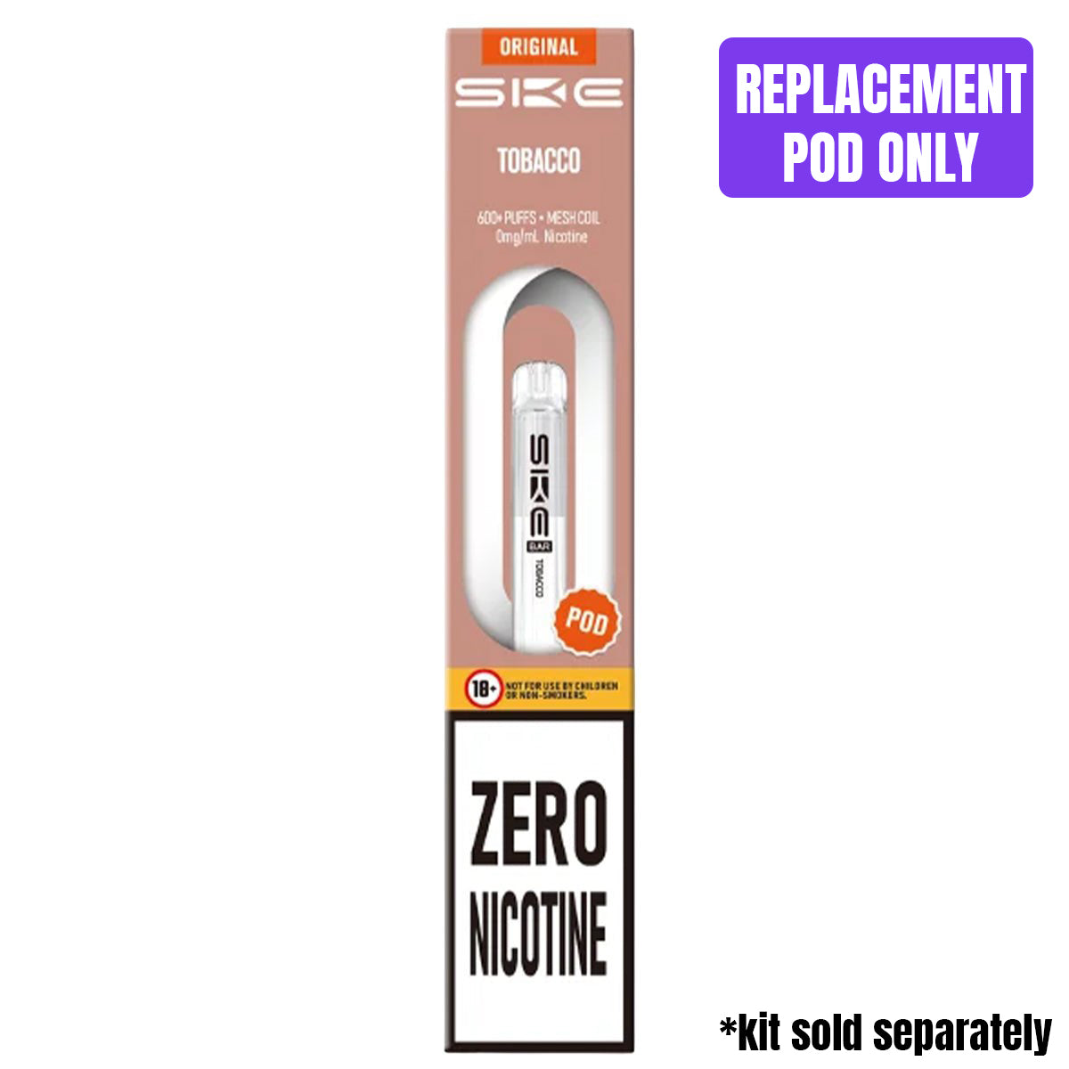 Tobacco Zero Nicotine Pre - Filled Pod by SKE 600 - Prime Vapes UK
