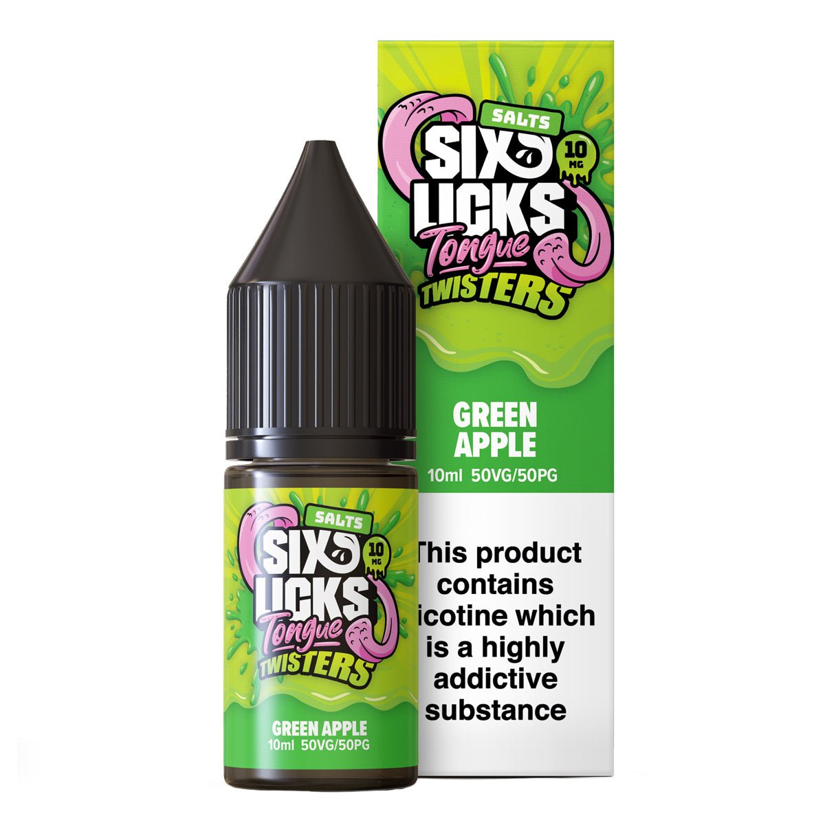 Green Apple Tongue Twisters 10ml Nic Salt By Six Licks - Prime Vapes UK