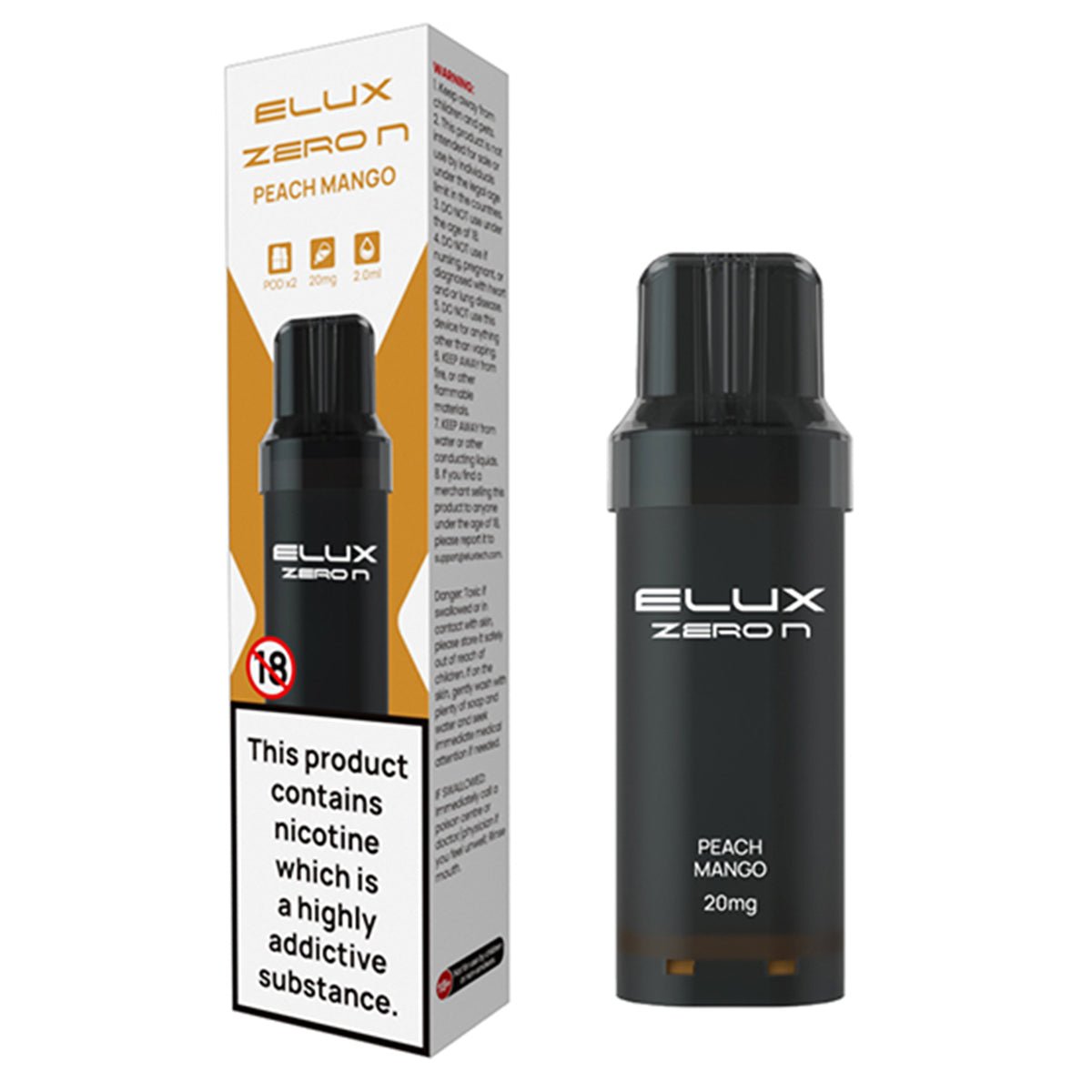 Peach Mango Zero N Pre-filled Pods By Elux - Prime Vapes UK